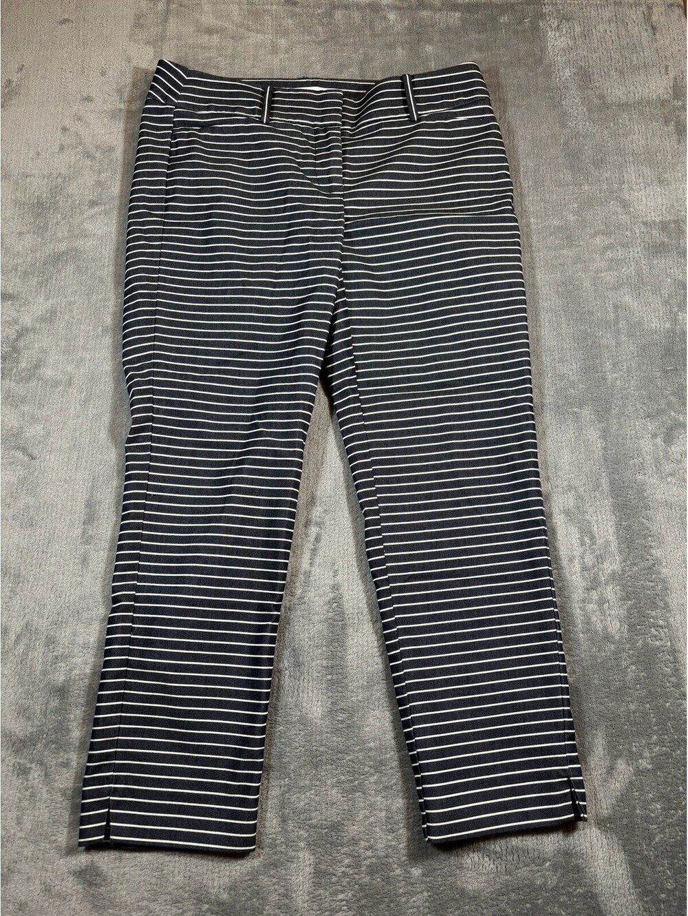 Ann Taylor LOFT Riviera Ankle Pant Slim Fit Size 2 Petite Navy Blue White Stripe